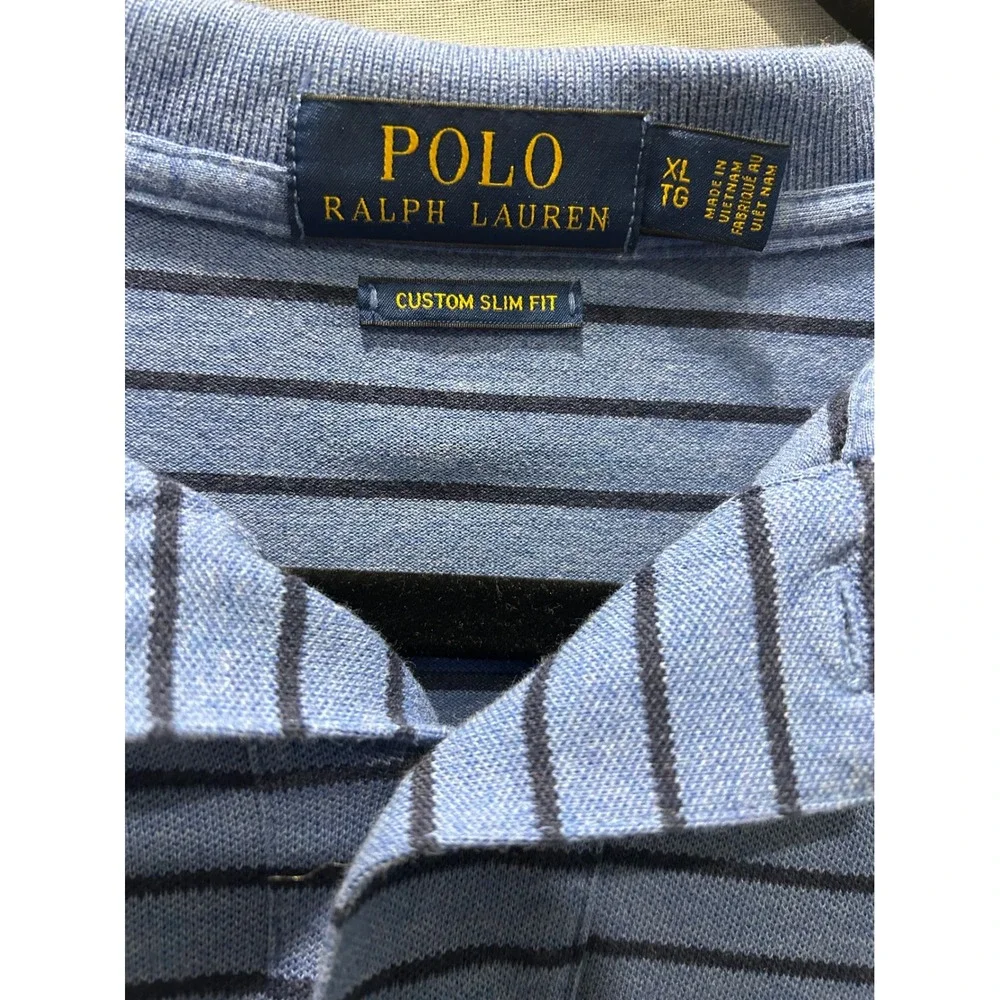 Polo‎ Ralph Lauren Men's XL Blue Striped Custom Slim Fit Polo Shirt